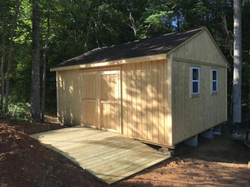 20X16 Summerville with 8' side walls and a large ramp with a landing.