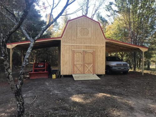 16X24 Asheville with 10' side walls, Ramp and 2 lean-tos, and a metal roof.